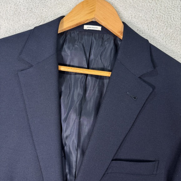 Joseph Abboud Hopsack Blazer Jacket Mens 46L Navy Reda Super 110's Wool Formal‎ - Picture 1 of 12